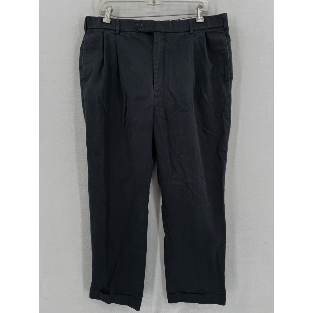 Brooks Brothers 346 Chino Pants Mens Size 38x32 Black Pleated Straight Leg